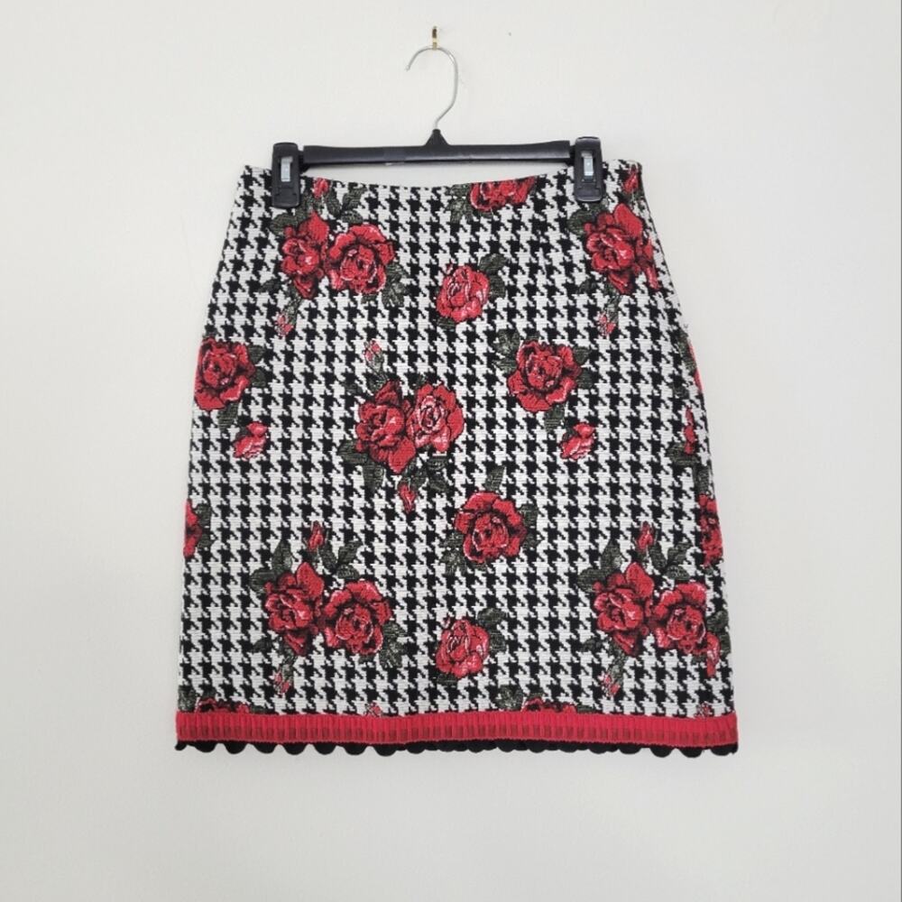Sara Campbell Women's Red & Black Rose Houndstooth Pencil Skirt Size 4